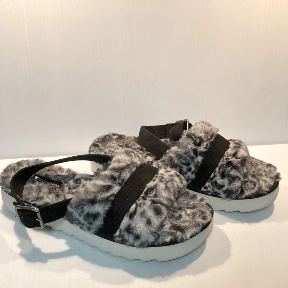 KOOLABURRA by UGG Fuzz’d Out Slingback Sandals Snow Leopard Womens Size 10